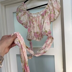 Spell Pink and Cream Flutter Sleeve Smocked Blouse